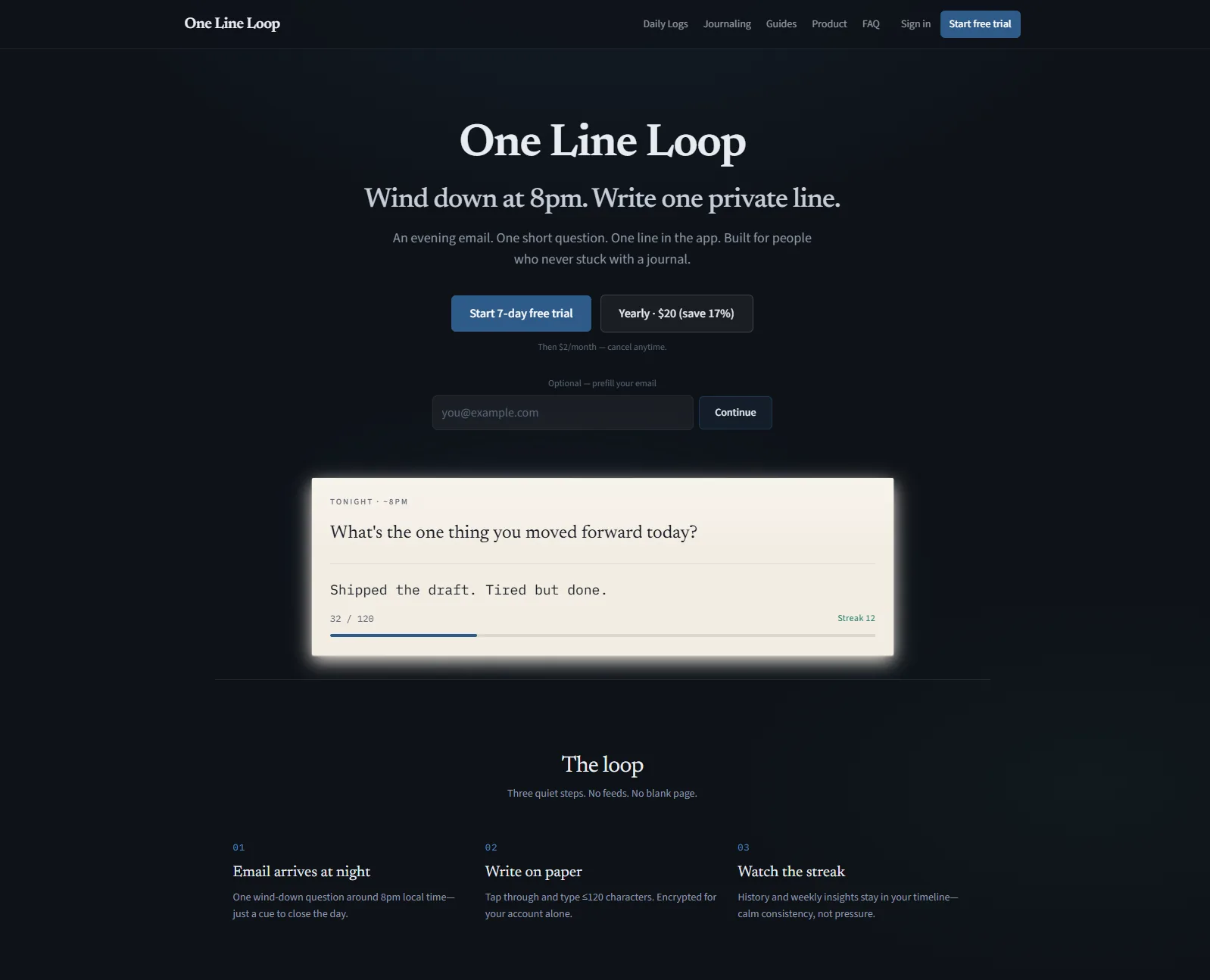 One Line Loop Journaling App